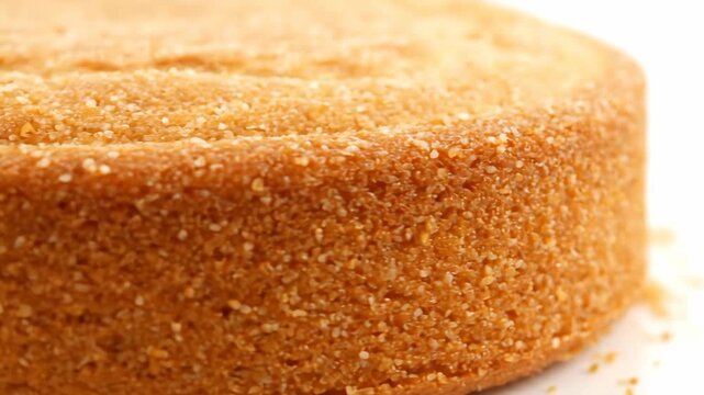 Close-up macro detail of traditional golden shortbread biscuit texture isolated on white background