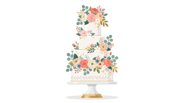 Elegant Three-Tier Wedding Cake Decorated with Lush Floral Arrangements