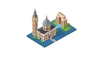 Fototapeta premium Isometric city scene with historic landmarks and urban park