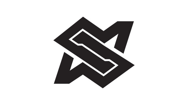 Abstract black and white geometric logo with 3D overlapping shapes