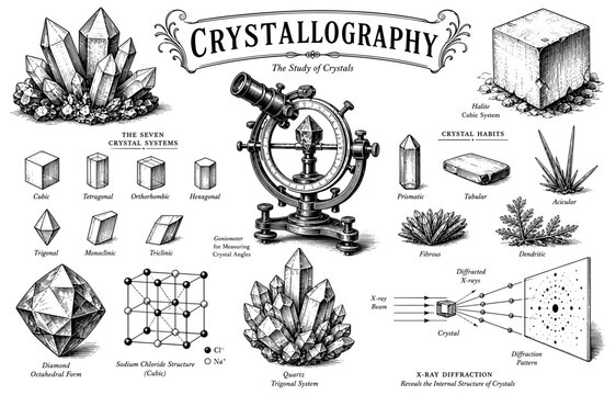 Crystallography science vintage set with crystal and goniometer