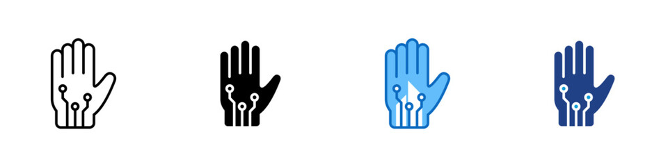 Fototapeta premium Biometric Hand Multiple Style Icon Design Vector - Circuit hand representing biometric access, touch authentication, and human machine interaction