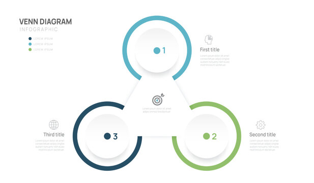 Business Infographic Venn diagram Template with 3 Step process, triangle label and circle design for business and presentation Vector Illustration.