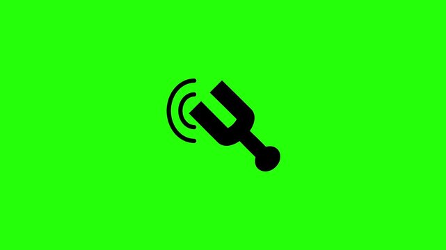 Premium 4K footage of a metallic standard tuning fork acoustics gear vibrating pitch signal waves bouncing. Great popup graphic for piano guitar tuner app screen.