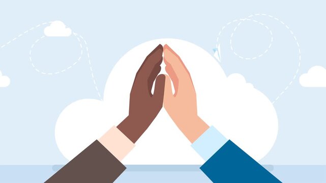 People of different ethnicity making high five salute. Give me five. Two hands giving a high five. Happy businessman collaborating and making an agreement. 2d flat animation. Video