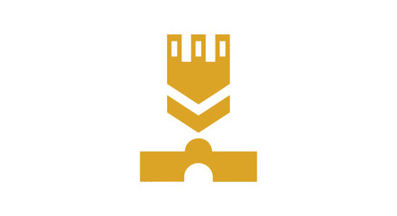 A minimalist golden icon of a castle turret above a bridge, symbolizing strength © Keong