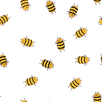 pattern cute bee character cartoon. honey happy, animal bumble, mascot logo cute bee character sign vector