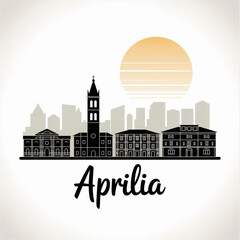 Obraz premium Aprilia Skyline Silhouette — A Modern Civic Skyline in Lazio Italy Vector Illustration
