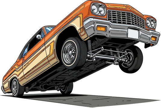 Orange Classic Lowrider Hopping Vector Illustration Low Angle