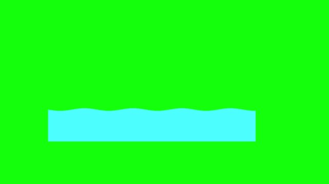 Two cute blue sharks with white underbellies swimming side by side above wavy cyan water block. Isolated on vivid green screen, seamless looping ocean animation, flat cartoon style.
