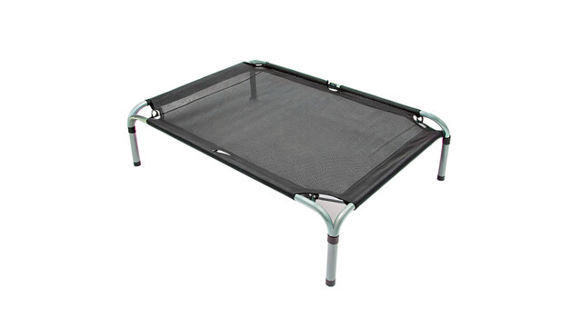 Black mesh rectangular raised pet bed cot for dogs elevated dog bed isolated on transparent background