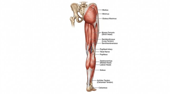 Posterior leg muscles anatomy diagram showing gluteal to heel