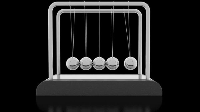 Pendolo di Newton in movimento. Video ideale per concetti di energia, impulso, causa‑effetto, equilibrio, dinamica, business e produttivit&agrave;.