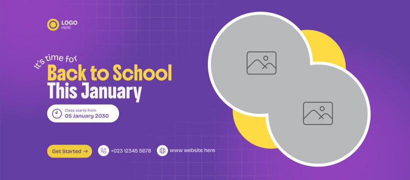 School Admission Web Banner and Facebook Cover Template with Photo Placeholders