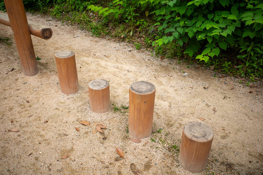 Wooden Stepping Logs In Forest Playground