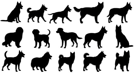 Obraz premium Black Dog Silhouette Collection Arranged on White Background