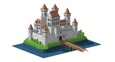 Fantasy medieval castle with towers. © firia