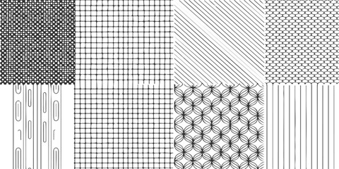 Vintage Black and White Geometric Floral Seamless Pattern Set Background Design Illustration © imoboy