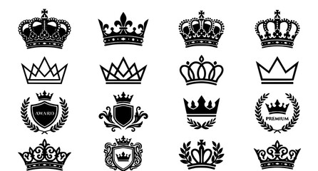 Modern crown icon vector collection black white royal luxury emblem set design © sobuj