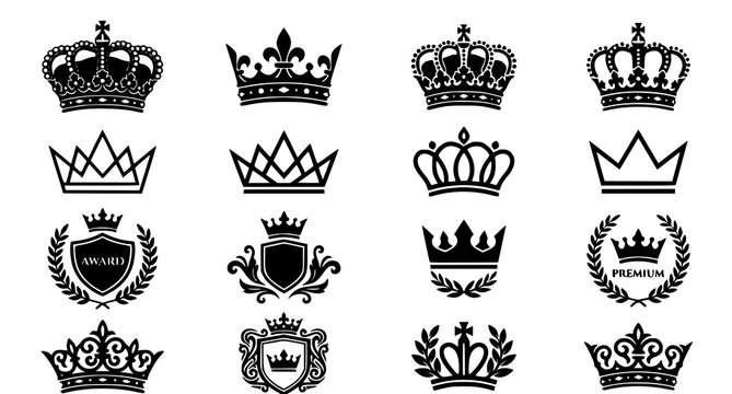 Modern crown icon vector collection black white royal luxury emblem set design