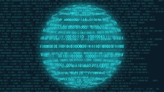 Filmato. Illustrazione 3D. Sfondo mondo digitale. Sequenza di zero e uno concetto di connessione globale tra persone, social network, e dispositivi informatici