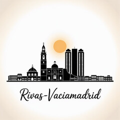 Rivas-Vaciamadrid Skyline Silhouette — A Compact Contemporary Suburban City in Spain Vector Illustration © Greener
