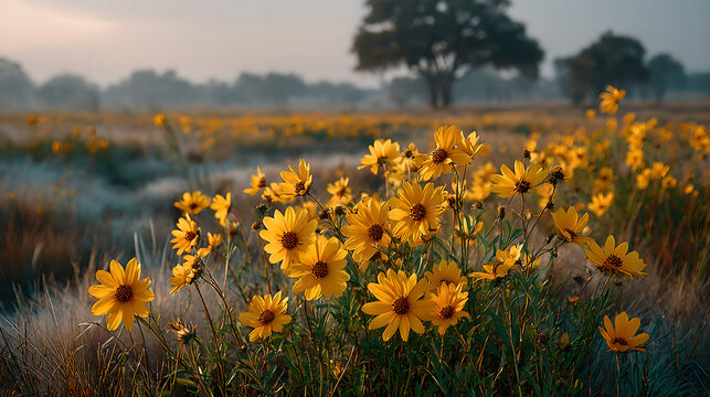 Sunflowers swaying in a field during golden hour, nature scene. gardening catalogs, home-decor guides, designed for home decor and floral branding and gardening and botanical catalogs.adulteration.