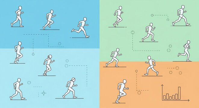 Line Art People Running and Jogging Exercise Set.