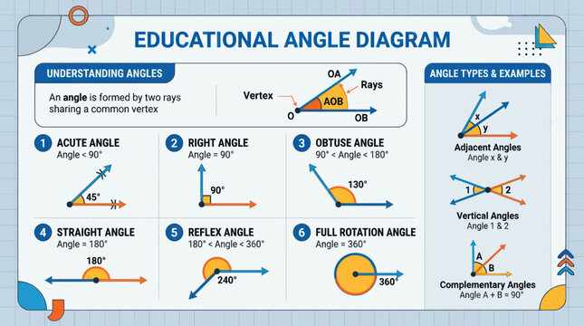 Educational Angle Diagram: Understanding Angles and Types with Examples