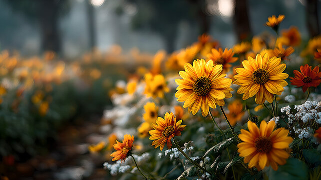 Sunflowers swaying in a field during golden hour, nature scene. gardening catalogs, home-decor guides, designed for home decor and floral branding and gardening and botanical catalogs.adulteration.