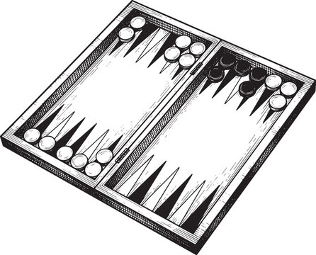 Engraved Backgammon Board Illustration for Classic Game Enthuias