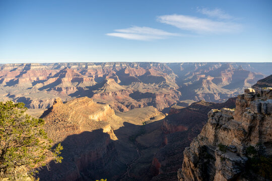 Morning light casting shadows over the Grand Canyon