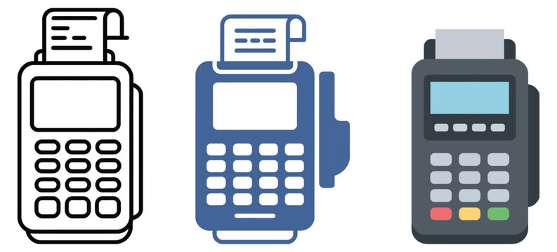 Payment Terminal Icons Vector, Modern POS Machine Symbols for Cashless Transactions, Retail Checkout Systems, Card Payment Processing, Digital Finance Services, Editable Vector Illustration Set.