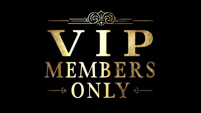 golden vip members only text on dark background animation
