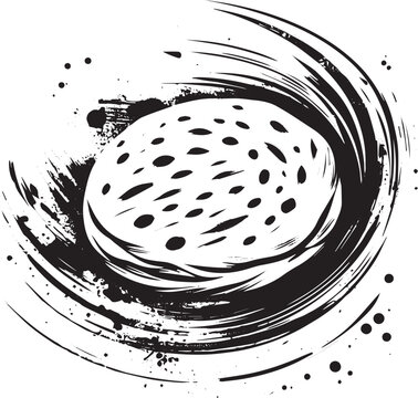 Monochrome expressive brushstrokes illustration with circular fo