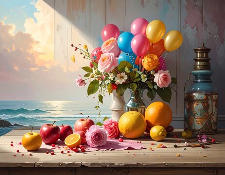 Colorful fruit arrangement on kitchen countertop.