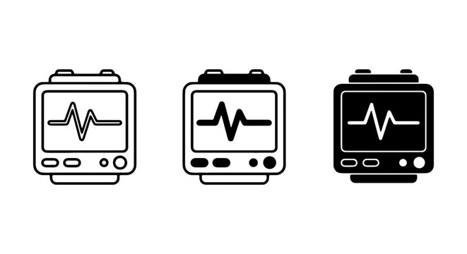 ECG Monitor Icons, Heartbeat Line Vector Set, Medical Device Graphics