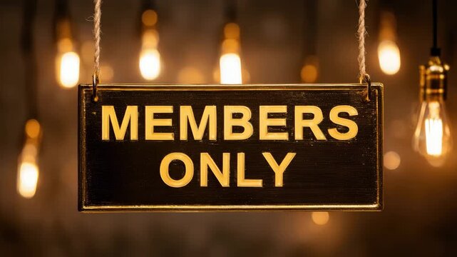 hanging members only sign on decorated background with lights animation