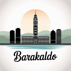 Barakaldo Skyline Silhouette — An Industrial Basque River City in Spain Vector Illustration © Greener