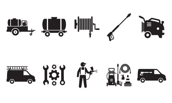 Mobile Pressure Washing Black Icon Pack