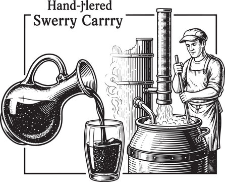 Vintage Distillery Process Illustration, Hand-Flered Swerry Carr