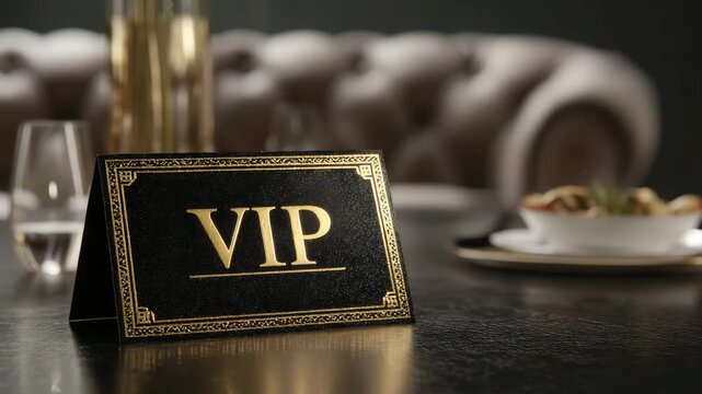vip sign on a table in luxury hotel room animation