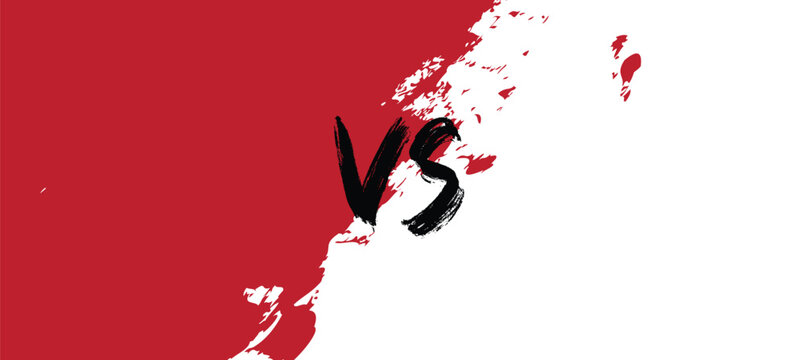 Versus battle background with bold VS lettering and dynamic brush paint texture effect. Competitive gaming and sports matchup concept for promotional materials. Modern vector backdrop with strong 