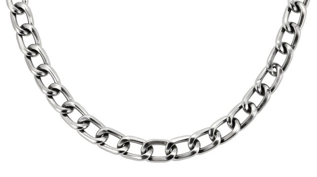Closeup of a silver chain on transparent background transparent background