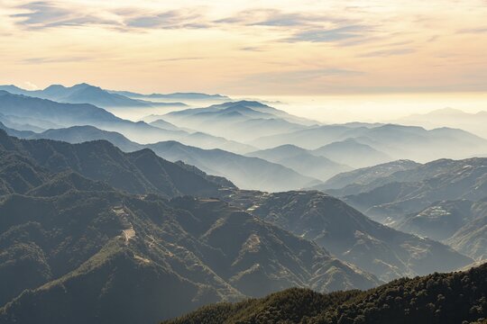 Hazy picturesque highlands of Nantou County, Taiwan