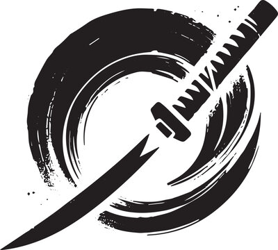 Minimalist sumi-e style skill icon featuring a katana and circul