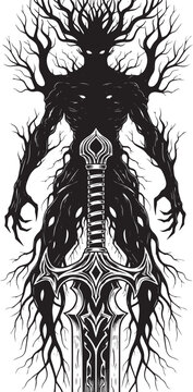 Entwood Guardian Etching: Forest Protector with Ancient Sword Il