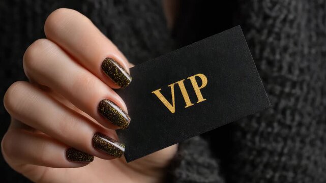 female hand hold black vip member card animation