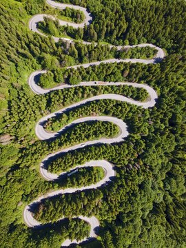 Aerial view, pass road, Bratocea Pass, Carpathians, Great Wallachia, Bulgaria