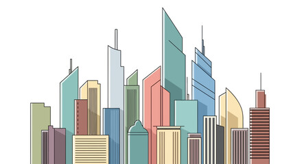 Obraz premium Modern Cityscape Illustration: Colorful Buildings Against White Background